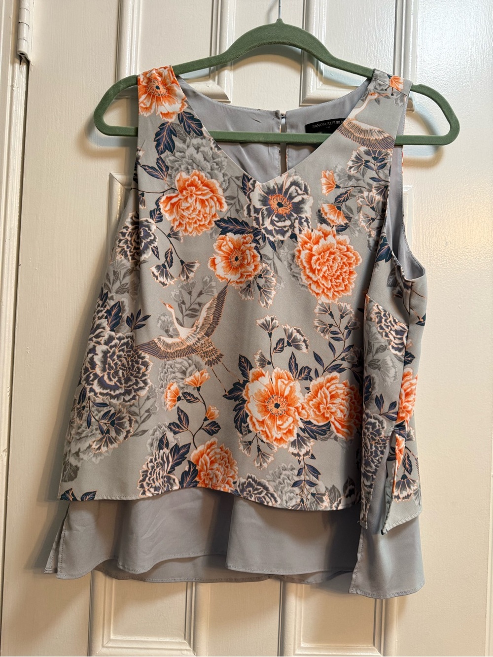 Banana Republic Gray Sleeveless Floral Camisole with Orange Blooms